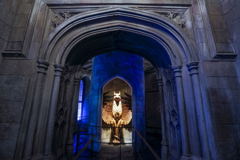 The Griffin statue inside Hogwarts.